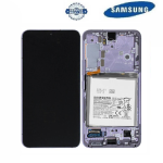 TOUCH SCREEN SCHERMO ORIGINALE SERVICE PACK PER SAMSUNG GALAXY S22 S901B BORA PURPLE / VIOLA CON FRAME + BATTERIA VETRO LCD DISPLAY GH82-27520B GH82-27521B