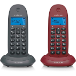 MOTOROLA C1002 TELEFONO CORDLESS DUO DECT FUNZIONE DI TRASFERIMENTO CHIAMATA TERMINALI VIVAVOCE RUBRICA E REGISTRO CHIAMATE GRIGIO / VIOLA